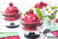 Karen’s Raspberry Sherbet Recipe with Shaved White Chocolate