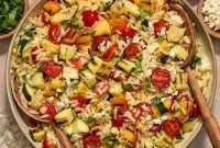 Grilled Vegetable Orzo Salad with Summer Peaches