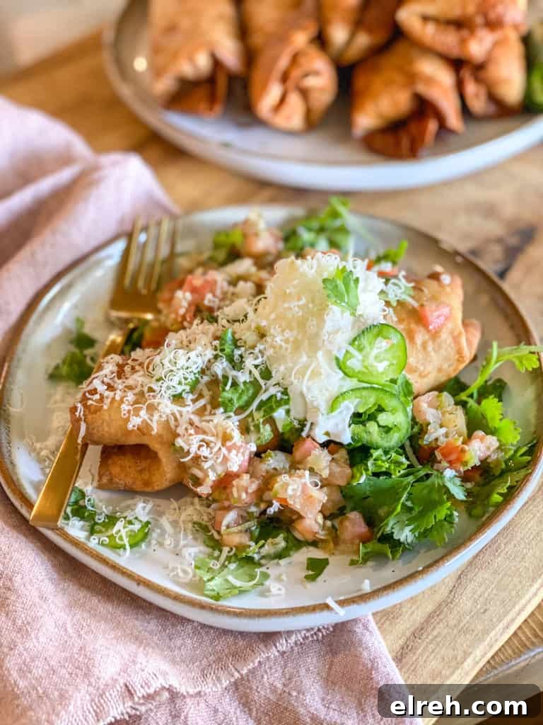 Rolled Tacos with Spicy Queso Sauce Plate with loaded rolled tacos