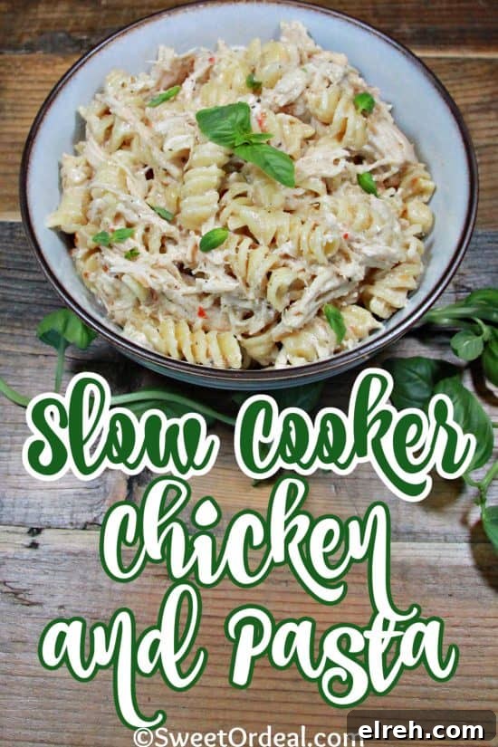 Slow Cooker Chicken and Pasta has a rich and tangy sauce loaded with cheese, Italian dressing, and cream cheese.