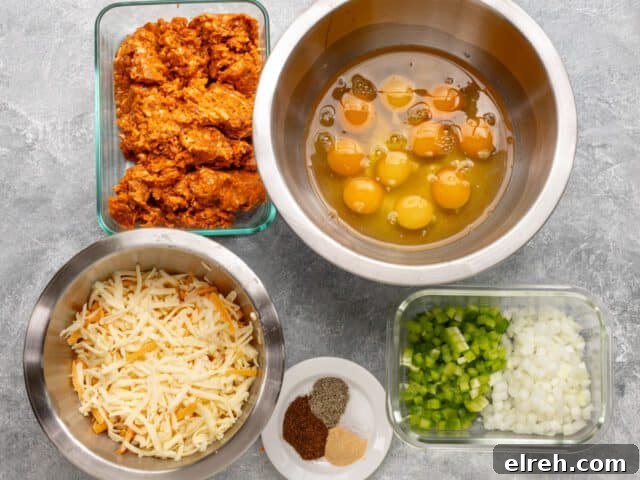 Ingredients for chorizo quiche squares.