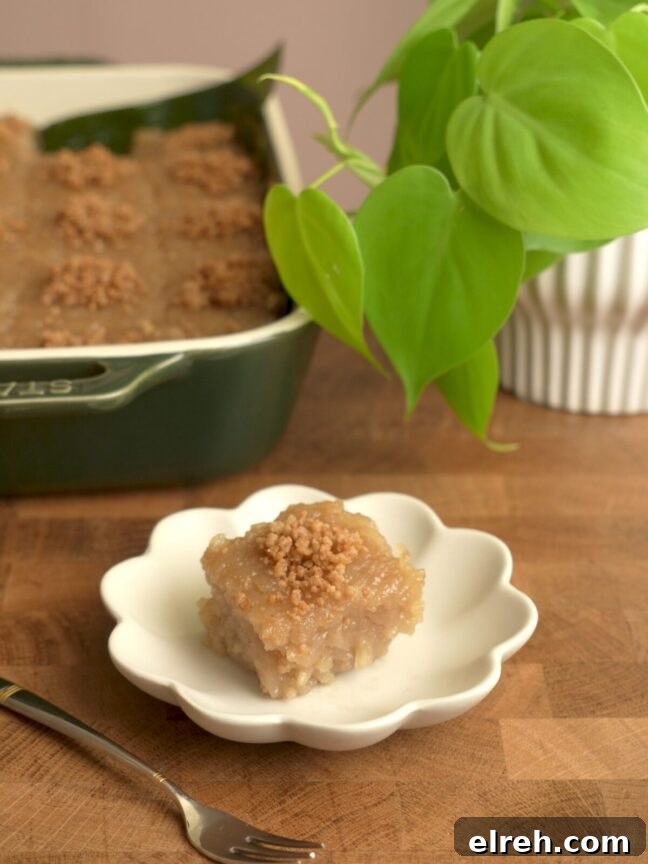 A single plated square of biko