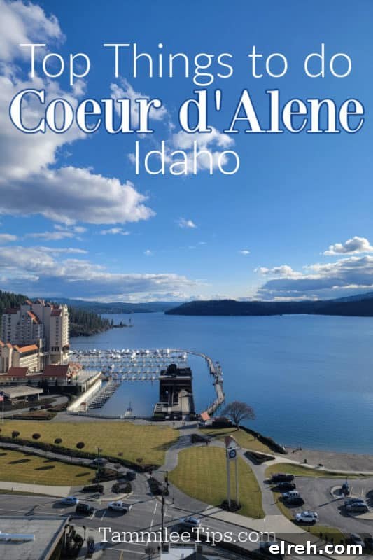 Top things to do in Coeur d'Alene Idaho over a view looking down the lake and CDA Resort