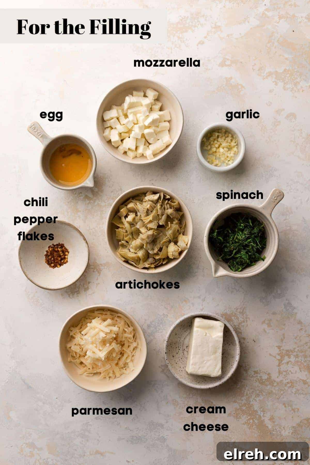 ingredients needed to make the spinach artichoke filling.