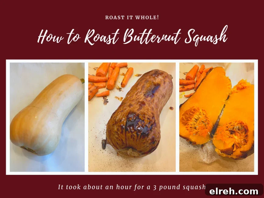 3 photos showing how to roast a butternut squash.