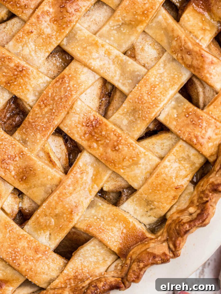 Close up of the top of a country apple pie recipe.