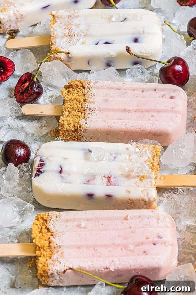 Cherry cheesecake popsicles.