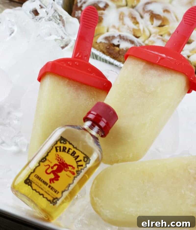 Fireball whiskey cinnamon roll ice pops.