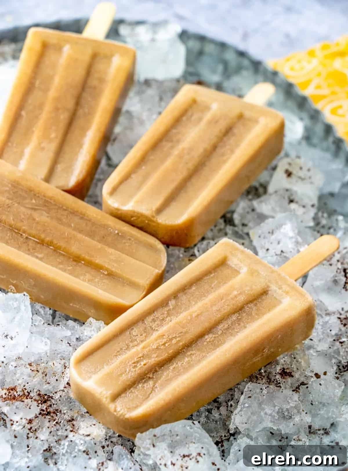 Coffee popsicles on bed of ice.