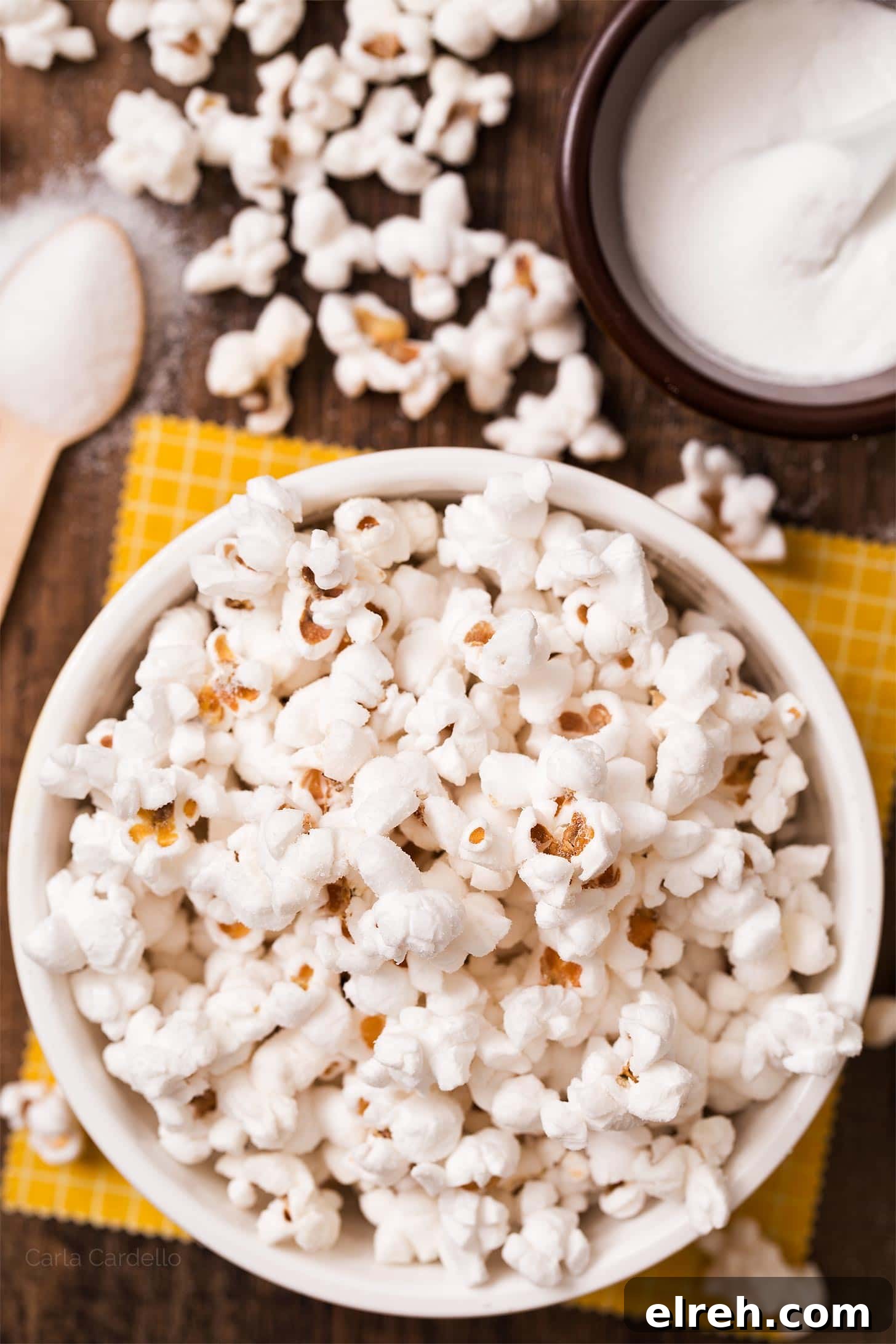 How to Make Salt and Vinegar Popcorn 2 Overflowing bowl of salt and vinegar popcorn