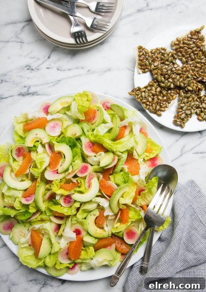 spring salad with orange, avocado, radish and pumpkin seed brittle | pamela salzman