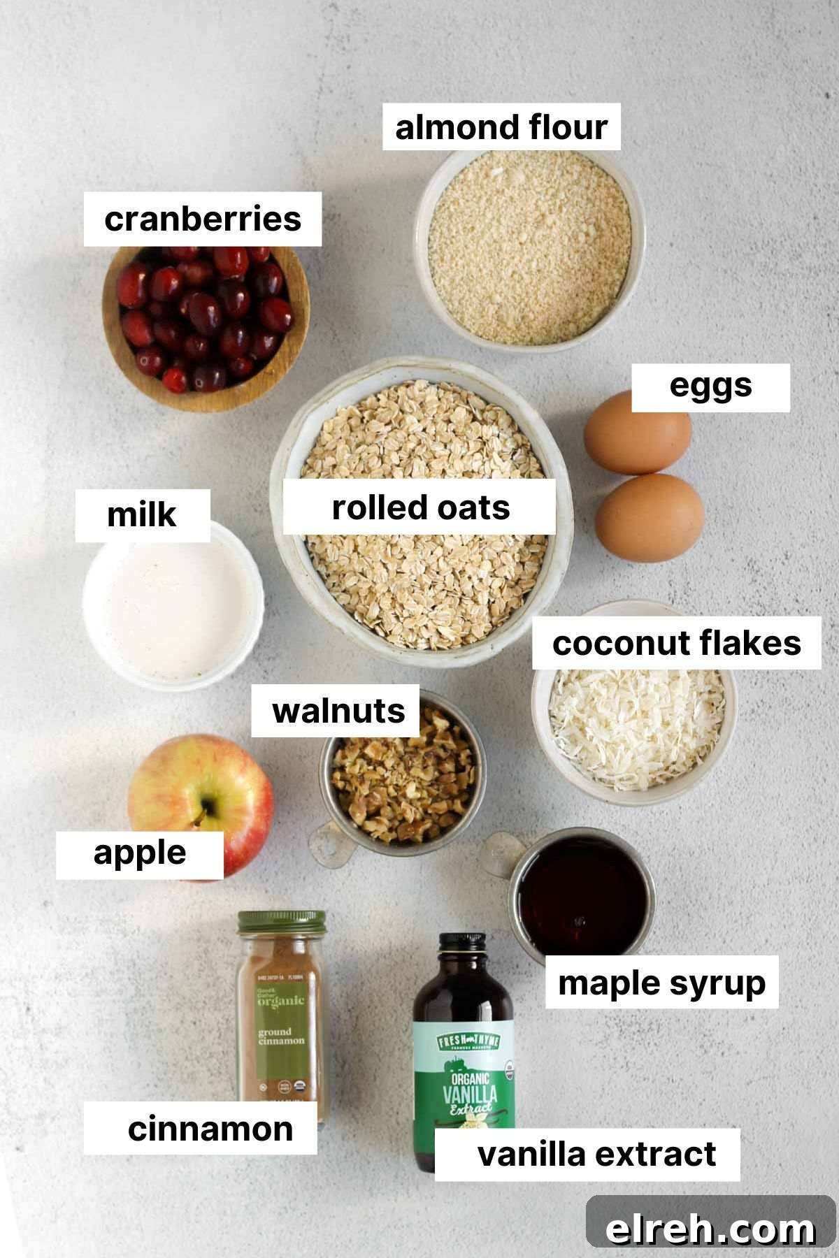 Cranberry Apple Breakfast Cookies Recipe 3 Labeled ingredients for cranberry apple breakfast cookies.