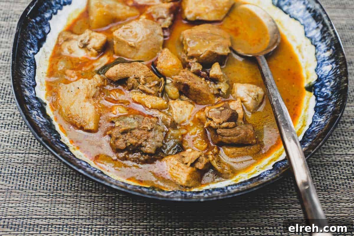 Malaysian Chicken Curry in a bowl with a spoon
