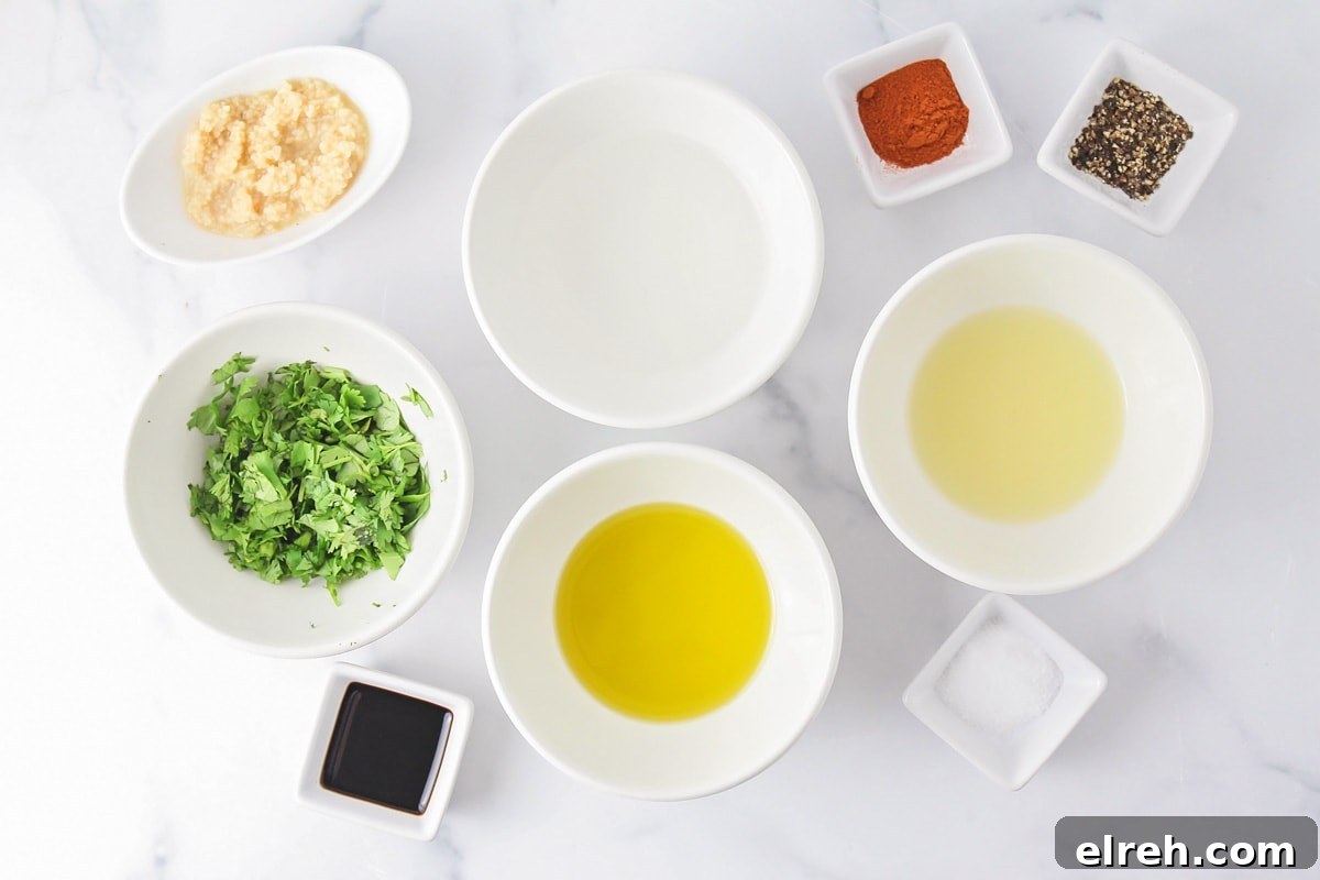 Measured fajita marinade ingredients on a kitchen counter.