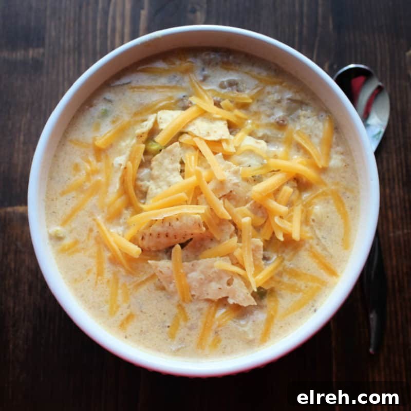 Celery Recipes Fresh Ideas for What to Make with Celery 27 Crock Pot Cheeseburger Soup in a white bowl with a silver spoon