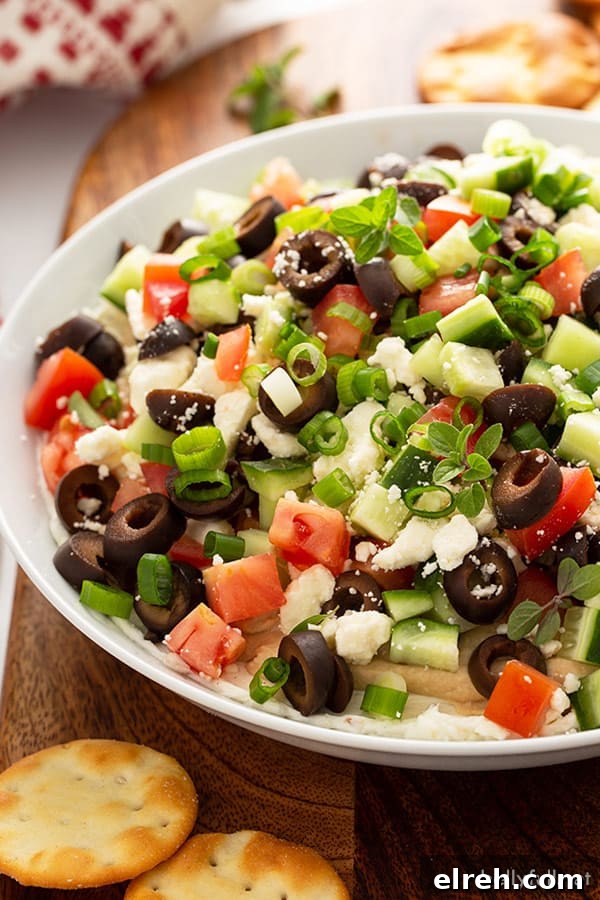 close up of Greek Layered Dip