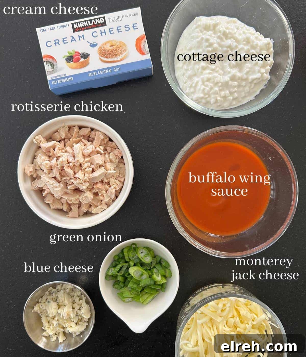 Creamy High-Protein Buffalo Chicken Dip with Cottage Cheese 3 Ingredients for high protein buffalo chicken dip.