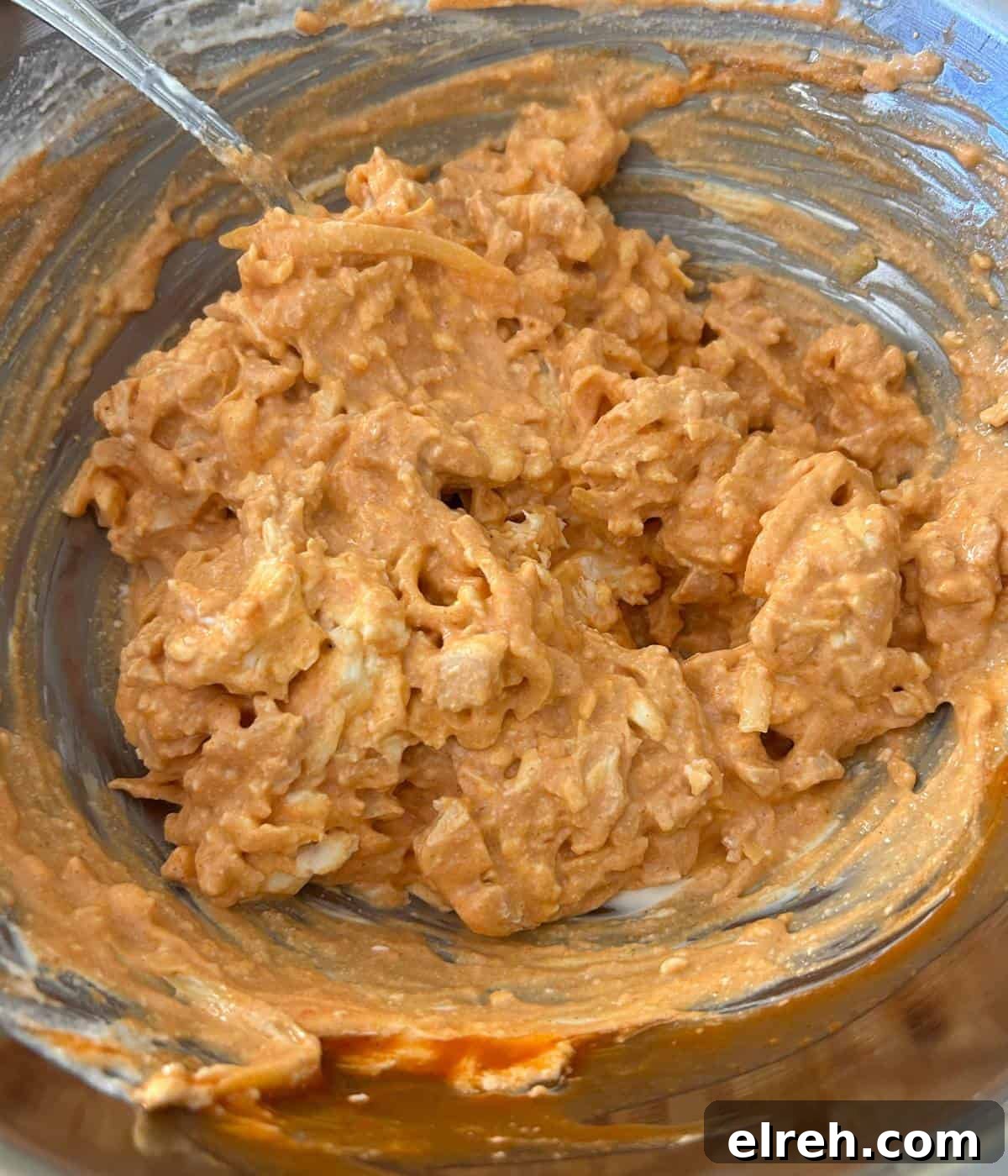 Creamy High-Protein Buffalo Chicken Dip with Cottage Cheese 7 Buffalo chicken dip with cottage cheese in bowl.