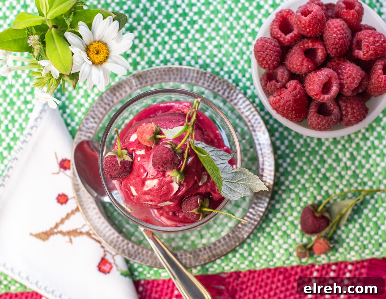 Karen's Raspberry Sherbet with White Chocolate Shavings