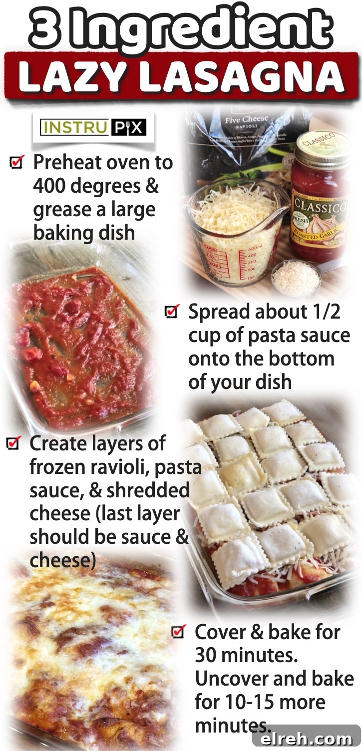 Lazy Lasagna | This quick and easy casserole is a family favorite dinner recipe for busy weeknight meals! My kids absolutley love it! Plus, it's cheap to make with just a few ingredients: frozen ravioli, pasta sauce, and cheese. You can use any ravioli you'd like such as cheese, spinach or chicken, plus you can add to the layers with ground beef or veggies. Super versatile! My picky eaters gobble it up every time. It's also really good leftover for lunch or dinner the next day. The best lazy day dinner!