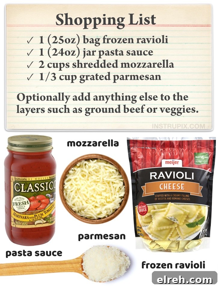 Lazy Lasagna - Quick and easy last minute dinner ideas for a family with kids! The easiest meal you'll ever make. This baked cheese ravioli is so simple to make on busy weeknights, and my picky eaters love it! Plus, it' made with just 3 cheap ingredients.