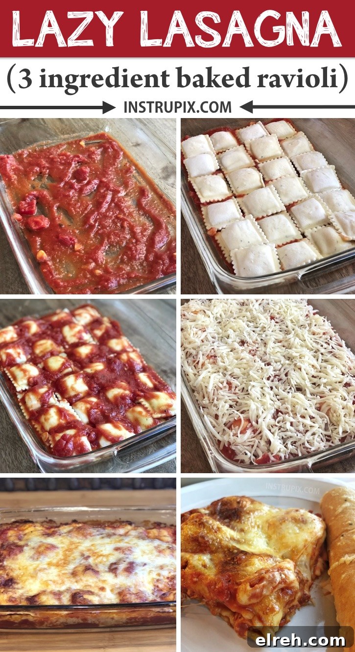 LAZY LASAGNA (3 Ingredient Ravioli Bake) -- This quick and easy dinner recipe is perfect for the family! It's just 3 ingredients (super cheap!), and an awesome main dish idea for any busy mom. Kids love it, and it's awesome left over too! Super budget friendly and vegetarian. | Instrupix.com
