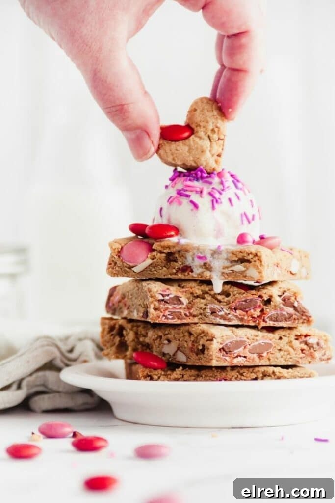 stack of brown butter blondies with ice cream scoop