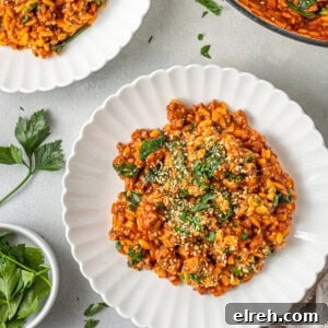 One pot creamy ground beef and orzo.