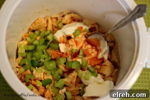Buffalo chicken pie filling mixed with creamy sauce