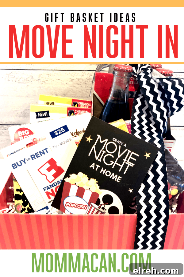 Movie Night Gift Basket with Free Printable Tags 2 Movie night gift basket with movies, snacks, and soda for a fun movie night at home.