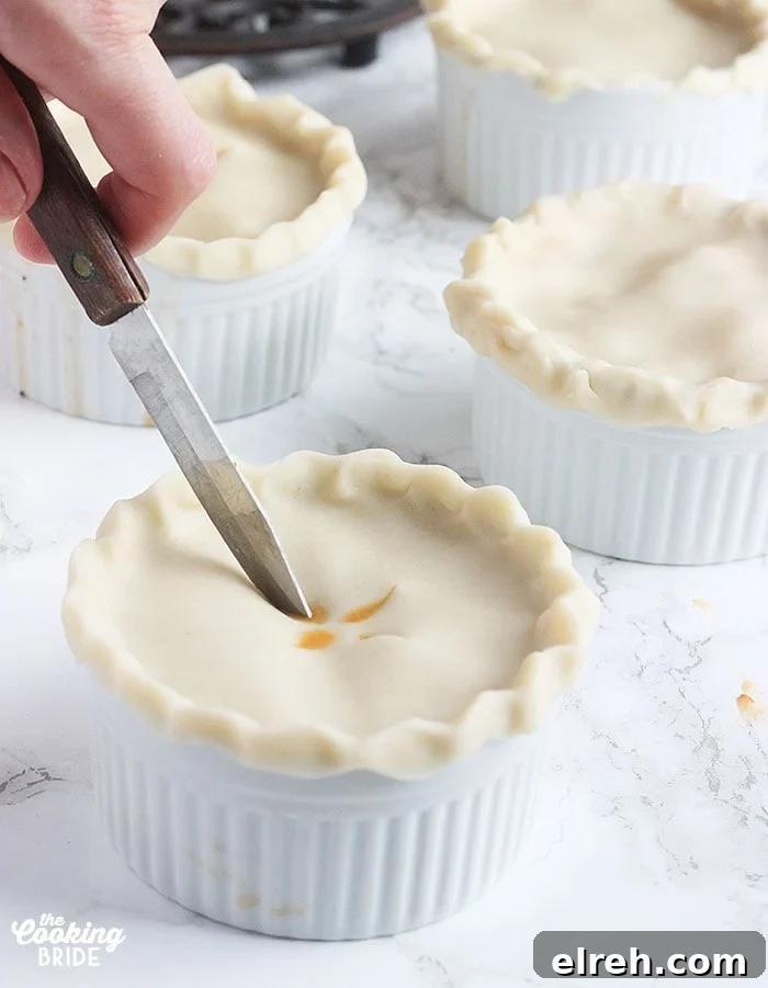 cutting slits into the top of an unbaked pie shell