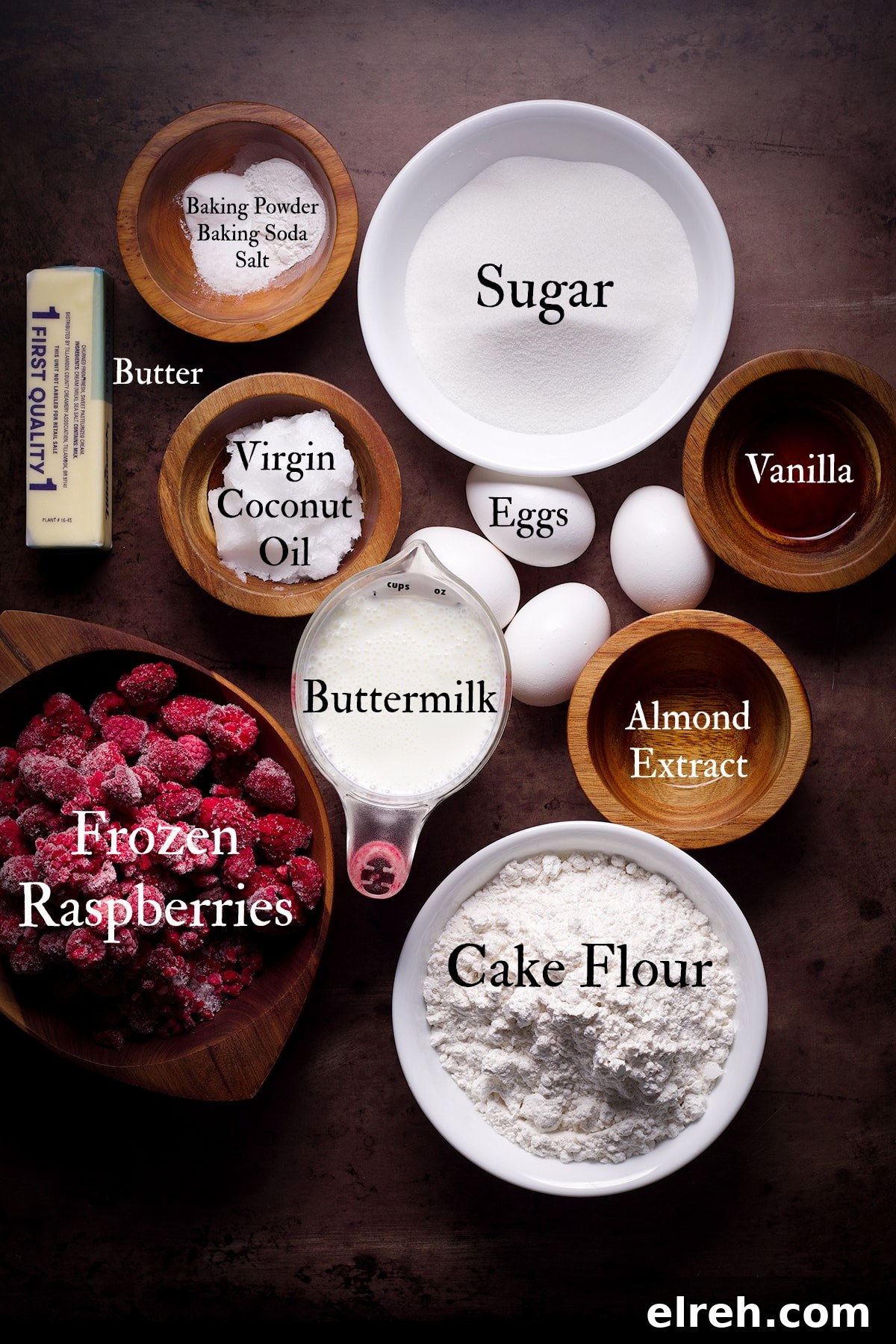Raspberry Cupcakes Recipe with Cream Cheese Frosting 8 All the ingredients needed to make raspberry cupcakes.