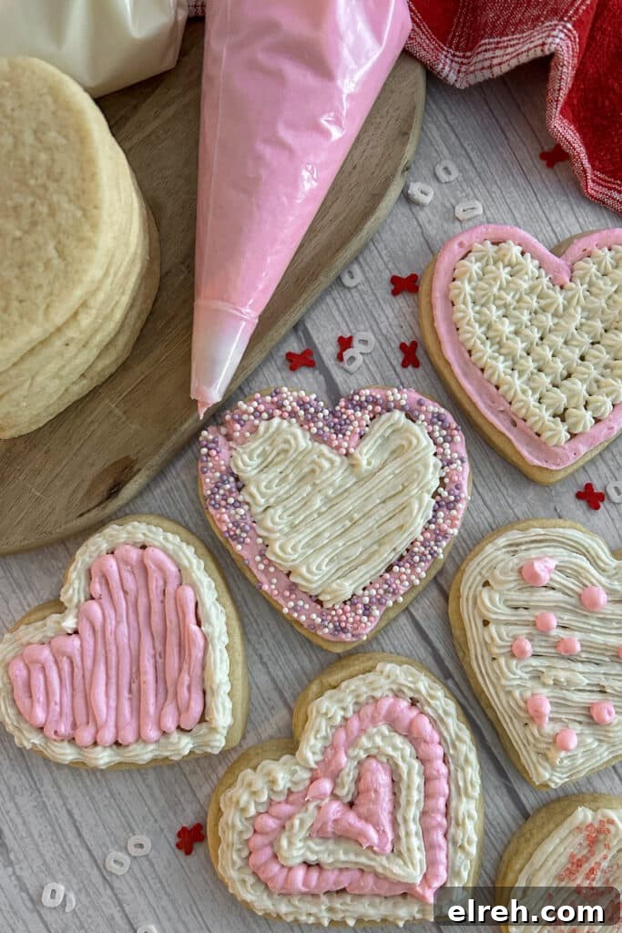 Valentines sugar cookies with buttercream frosting ready to be served. 