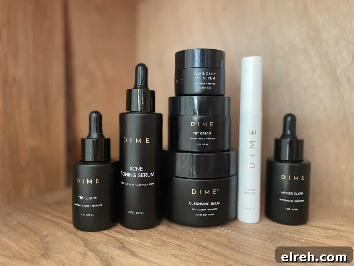 7 dime beauty products sitting on a shelf