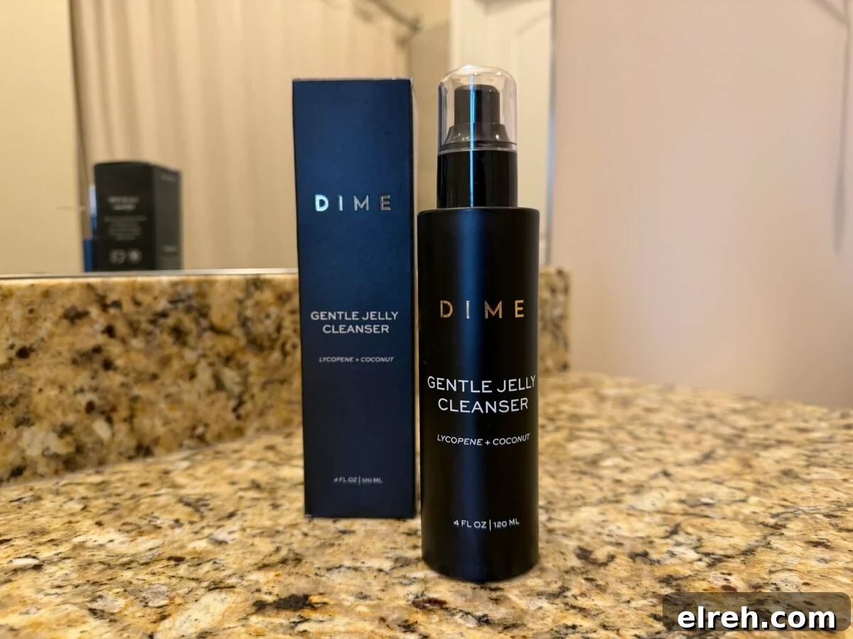 A black bottle of DIME Gentle Jelly Cleanser with lycopene and coconut