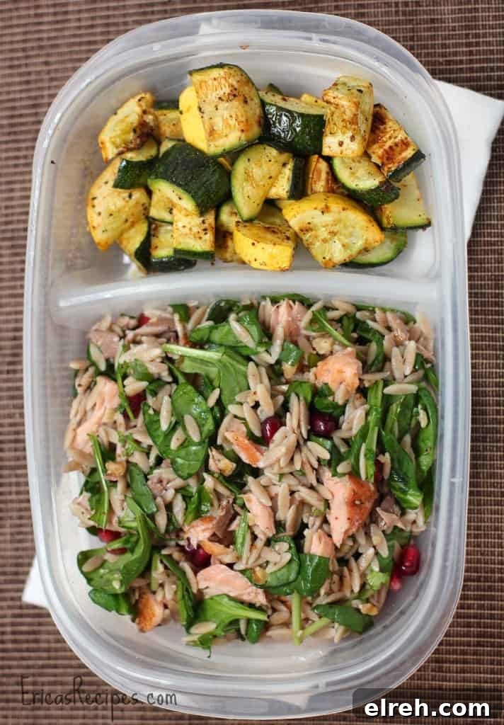 Orzo Power Salad with Salmon, Walnuts, and Greens