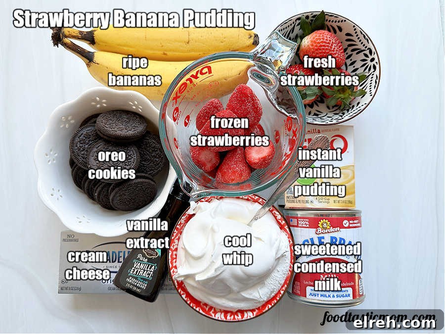 picture of all ingredients needed to make strawberry banana pudding