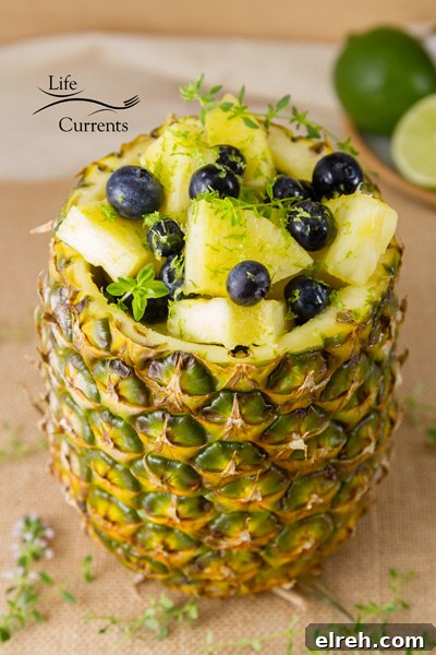 Pineapple Blueberry Fruit Salad in a Pineapple Bowl