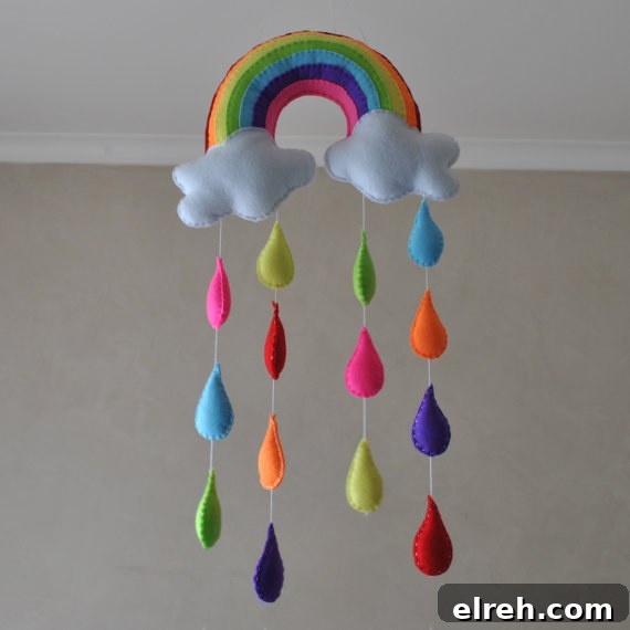 Rainbow and Raindrop mobile wall hanging | 25+ Rainbow crafts, food and more