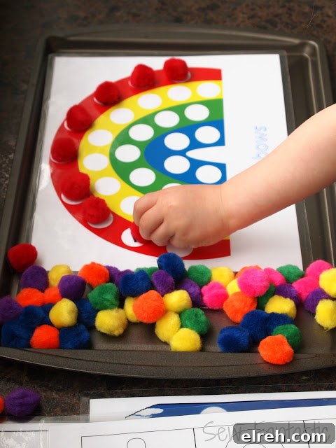 Magnetic Rainbow Pom-pom activity | 25+ Rainbow crafts, food, and more