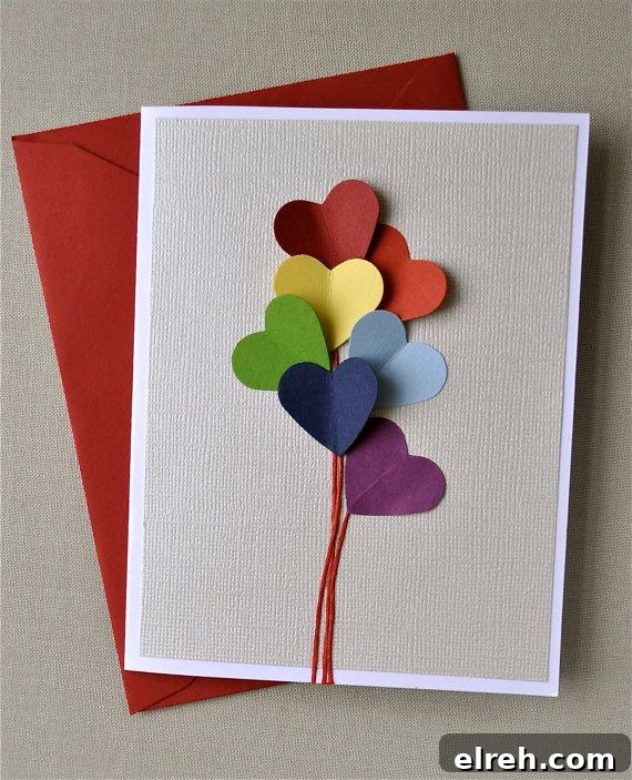 Love is in the air, rainbow heart balloon, blank card | 25+ Rainbow crafts, food and more