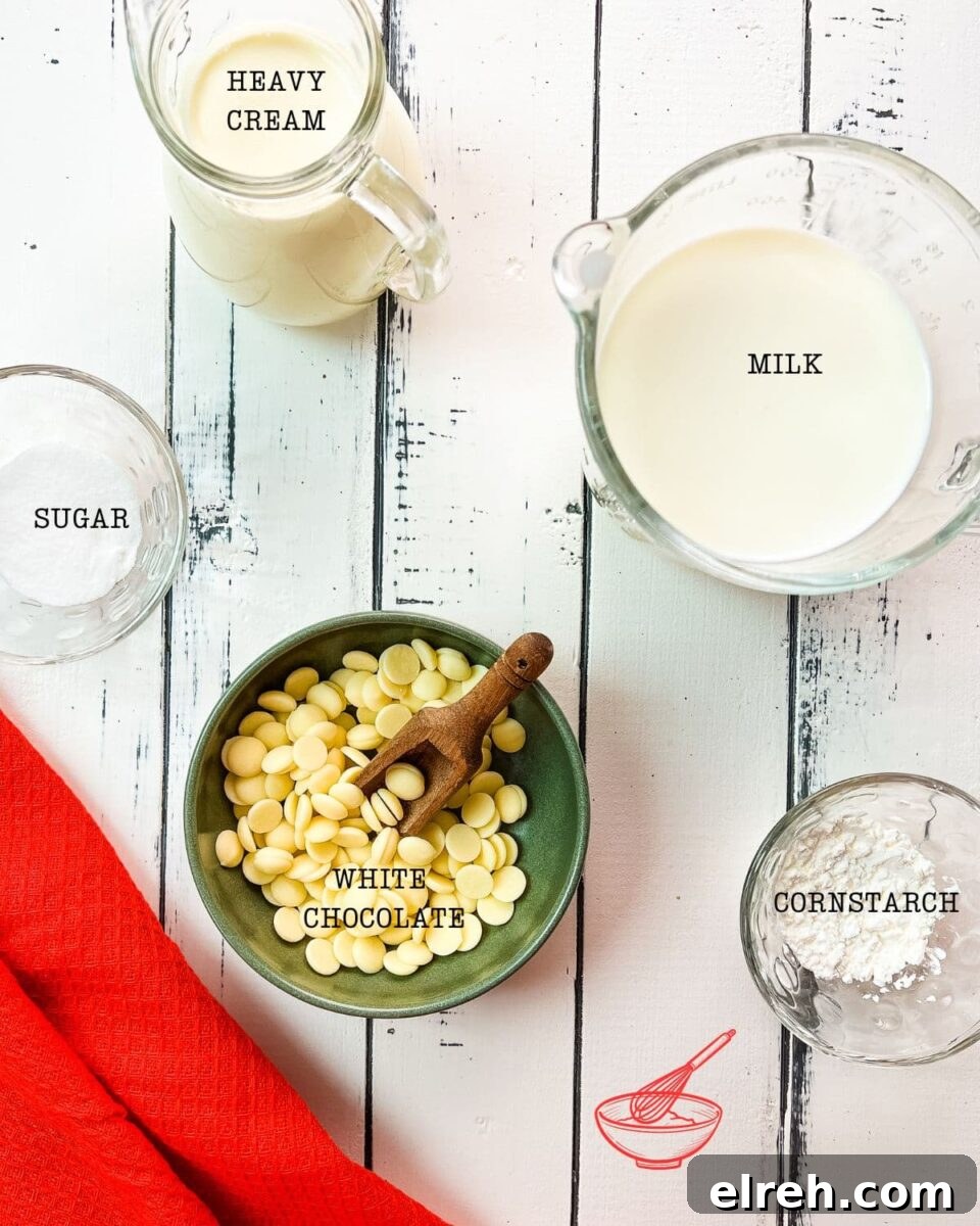 White Chocolate Pudding Recipe to Impress Guests 3 5 ingredients for making a white chocolate pudding.
