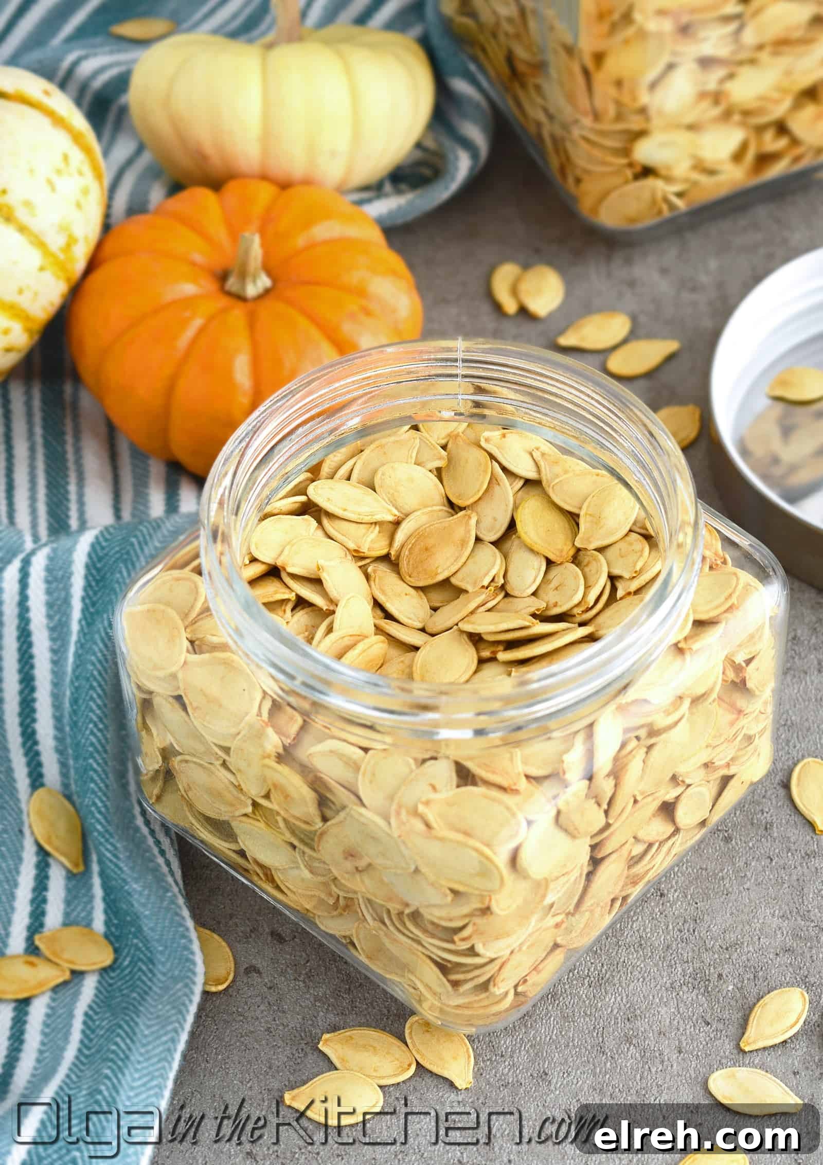 Roasted pumpkin seeds on a tray
