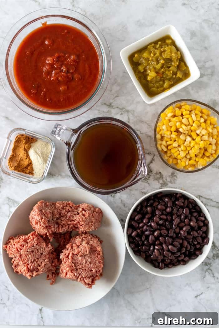 Taco Soup ingredients.