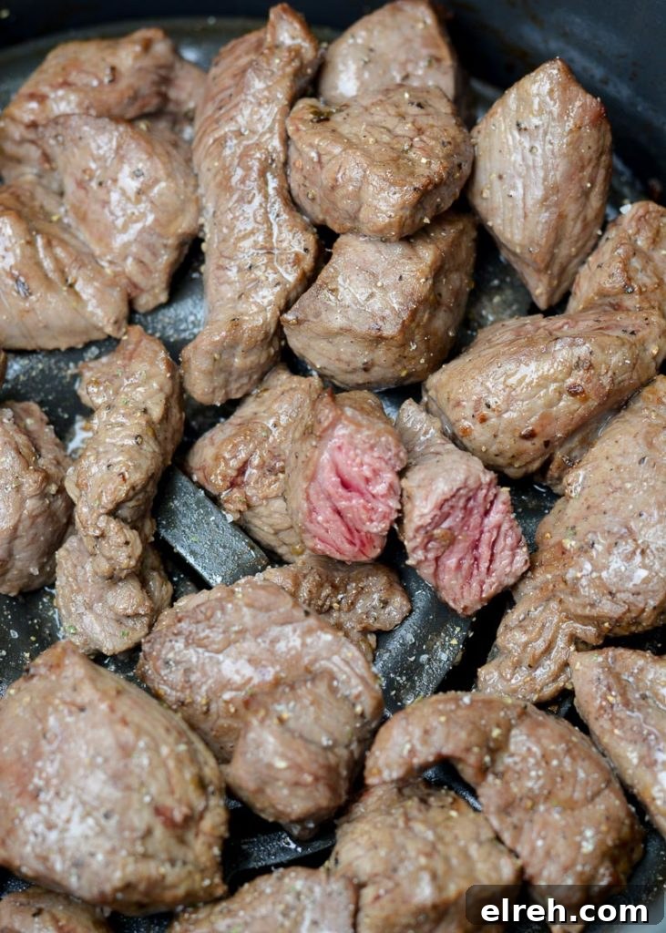 Cooked air fryer steak tips served as an easy keto dinner