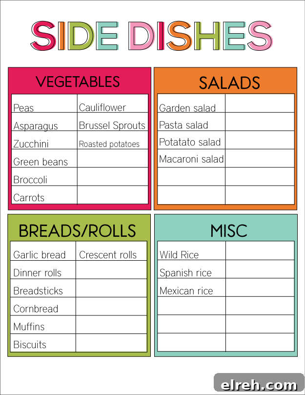 Side dishes printable