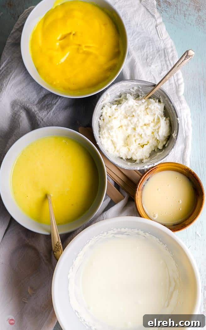 Creamy Mango Pina Colada Popsicles Recipe 5 overhead picture of popsicle ingredients in bowls with spoons