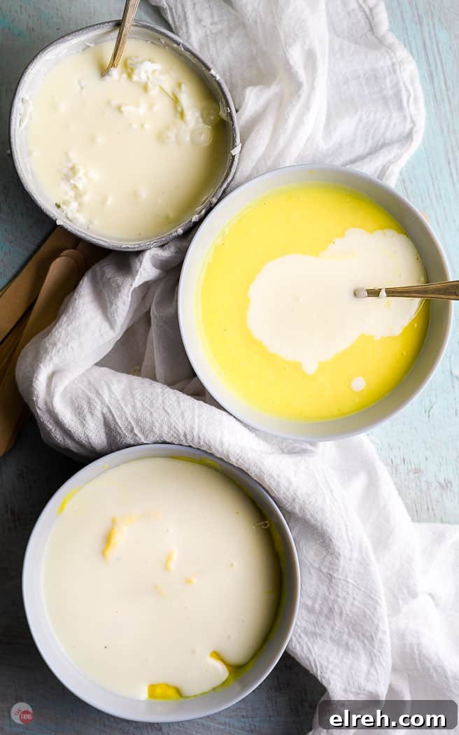 Creamy Mango Pina Colada Popsicles Recipe 6 melted popsicle ingredients in bowls with a white towel