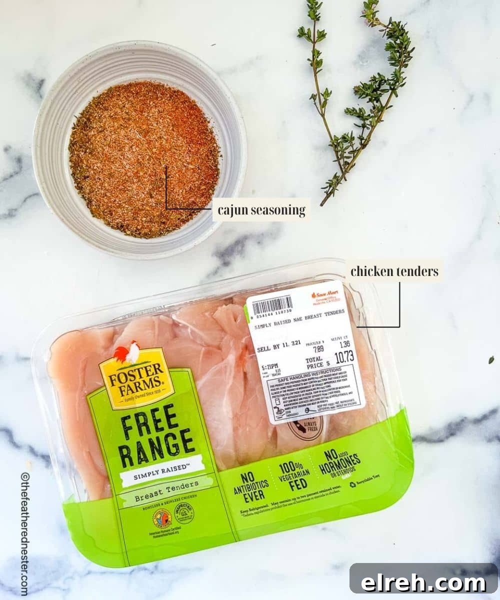 Labeled ingredient image for blackened chicken recipe.