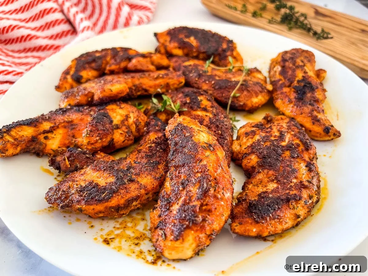 a plate of blackened chicken strips.